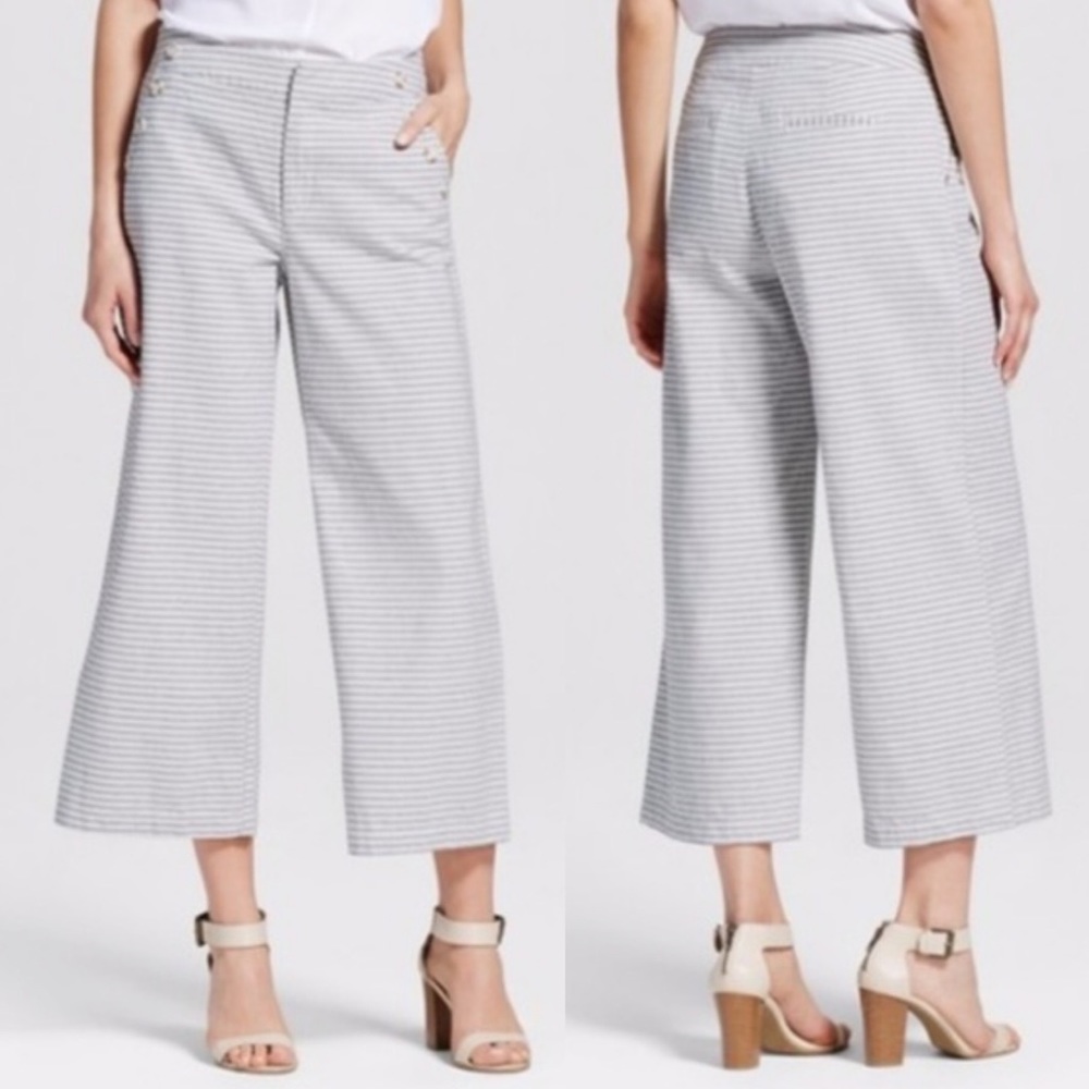 Merona Gray White Striped High Waist Wide Leg Sailor Pant Size 6